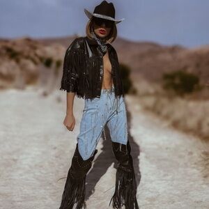 Rhinestone Fringe western Faux Leather Jacket, Cowboy Carter Cowgirl Outfit